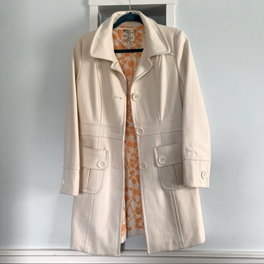 Tulle Anthropologie Womens Ivory Lined Wool Peacoat | Size M